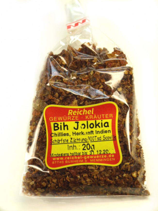 Bih Jolokia Chilis geschrotet